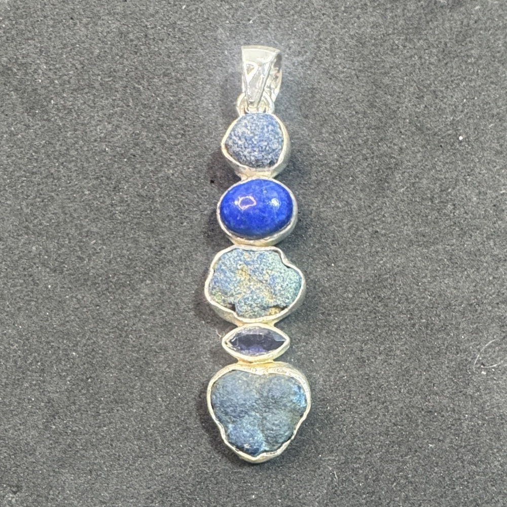 Sterling Silver Blue Lapis and Druzy Pendant